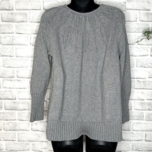 Chaps Gray Sparkle Knit Sweater Size Medium Cozy & Thick - Picture 5 of 9